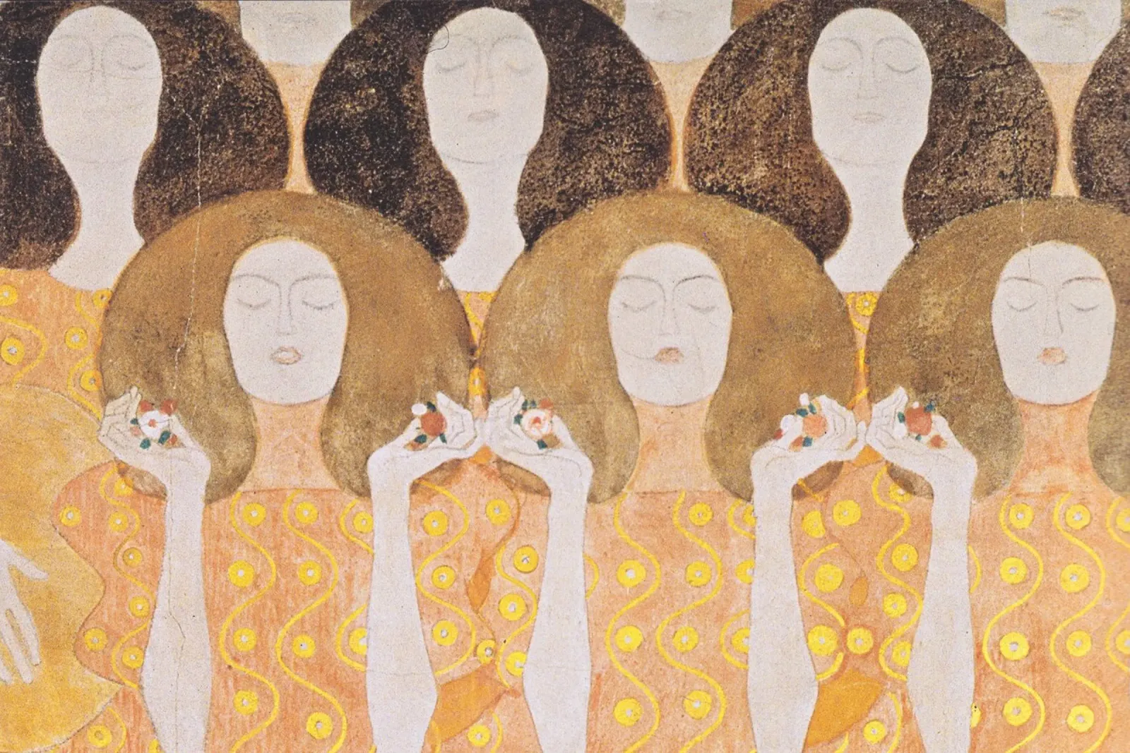 Klimt's "Choir of Angels" - Beethoven Frieze, Symbolism, Ser canvas with Floater frame by ClubArt