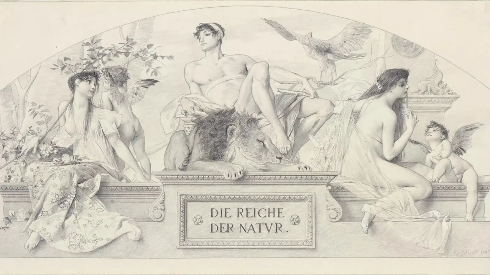 Klimts "Realm of Nature" - Allegorie, Klassiek, Mythologie canvas met Baklijst van ClubArt