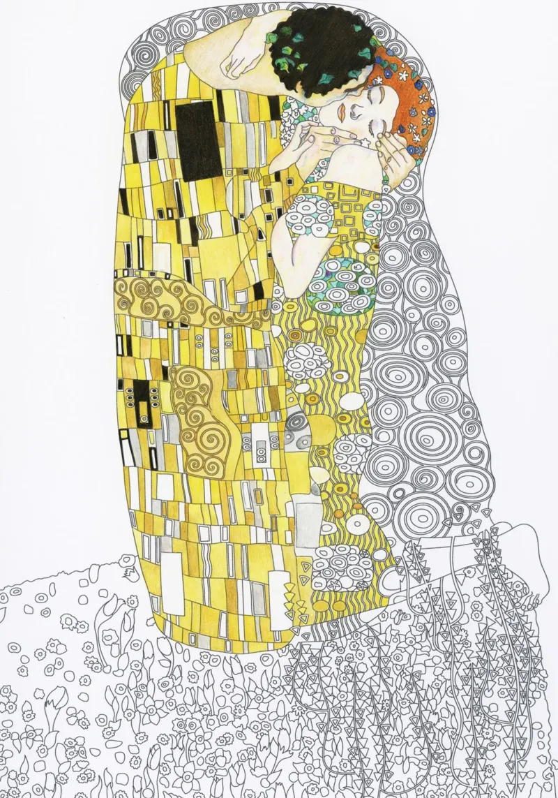 El beso" de Klimt (boceto) - Art Nouveau icónico, Line Art, poster de ClubArt