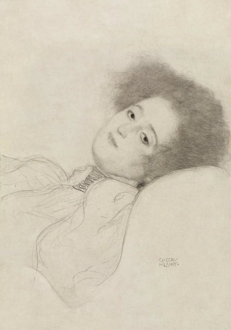 Klimt's "Reclining Child Portrait" - Expressive Drawing, Inn canvas with Floater frame by ClubArt