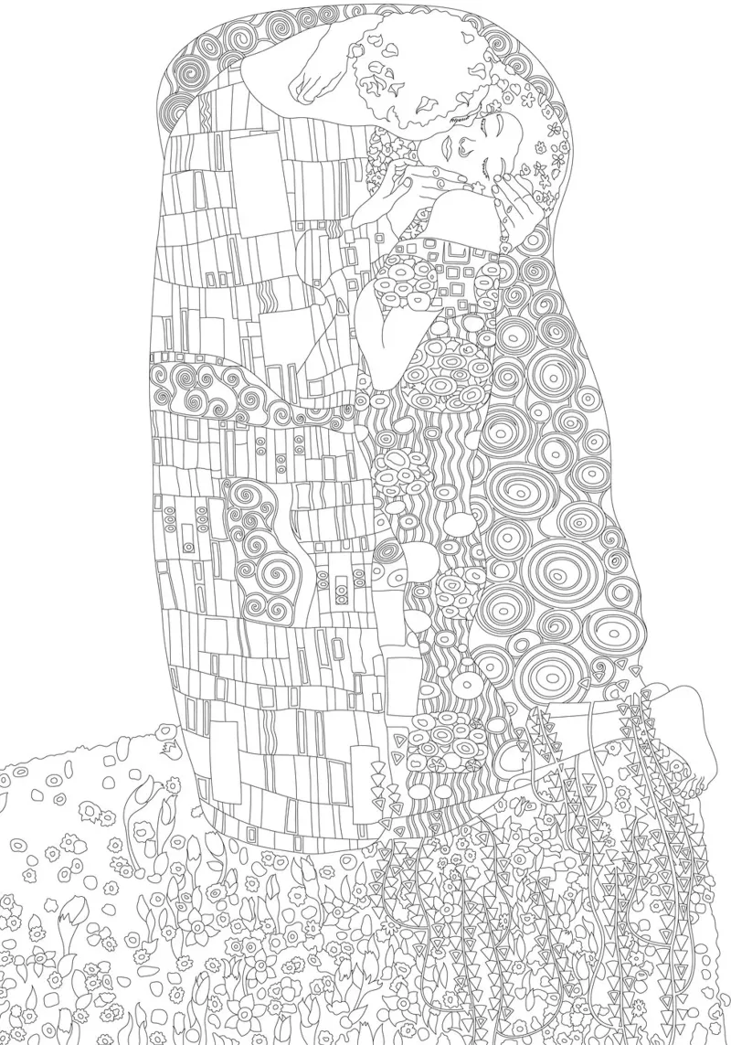 Il bacio di Klimt (schema) - Art Nouveau, Line Art, Modernità poster con telaio in alluminio da ClubArt