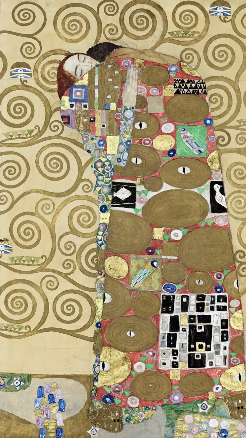 La "realizzazione" di Klimt - Art Nouveau, età dell'oro, abbraccio degli amanti poster con telaio in alluminio da ClubArt