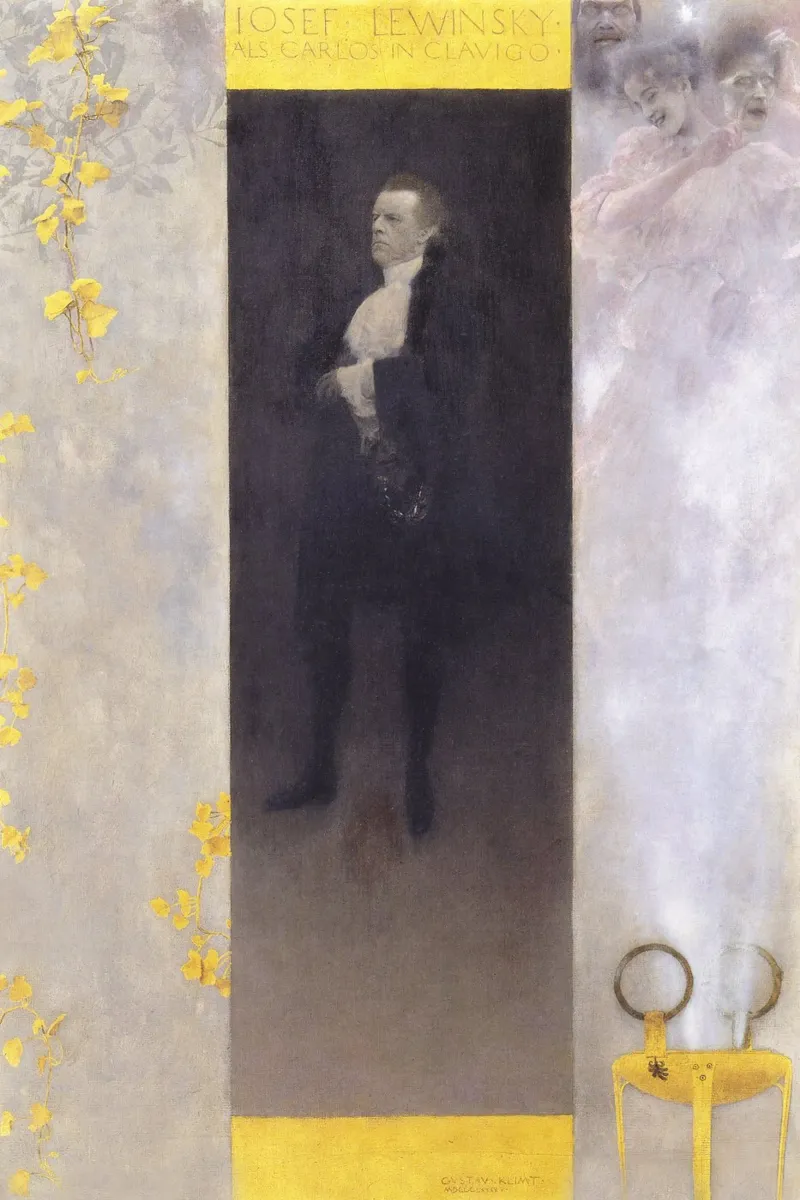 Klimt's "Josef Lewinsky as Carlos" - Portraiture, Symbolism, canvas with Floater frame by ClubArt