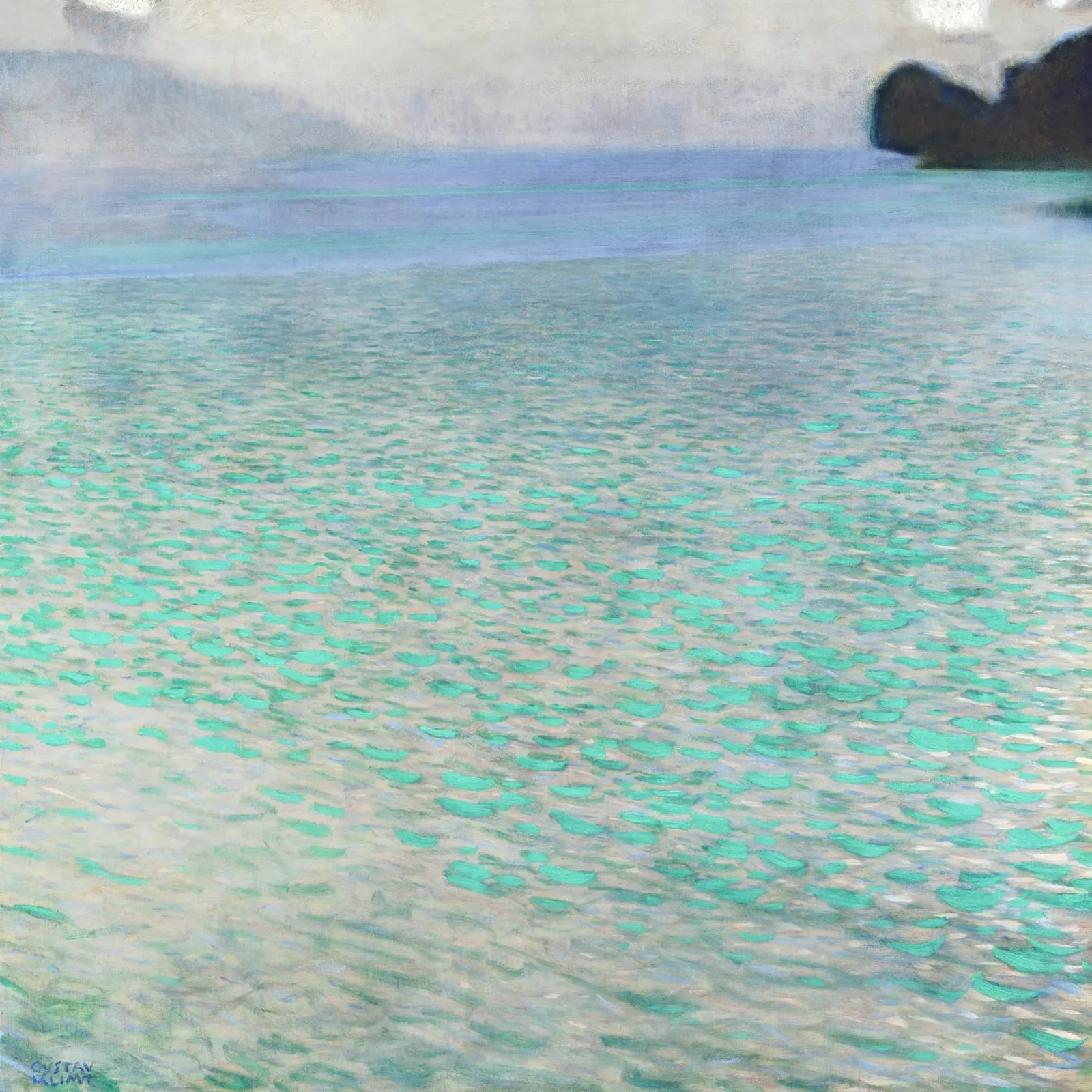 Klimts "Attersee" - Modernistisch meer, impressionisme, abstract canvas met Baklijst van ClubArt