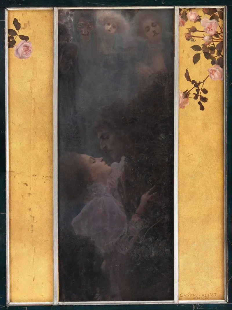 La "Liebe" di Klimt - Simbolismo, primo romanticismo, oro mistico Ar poster con telaio in plastica da ClubArt