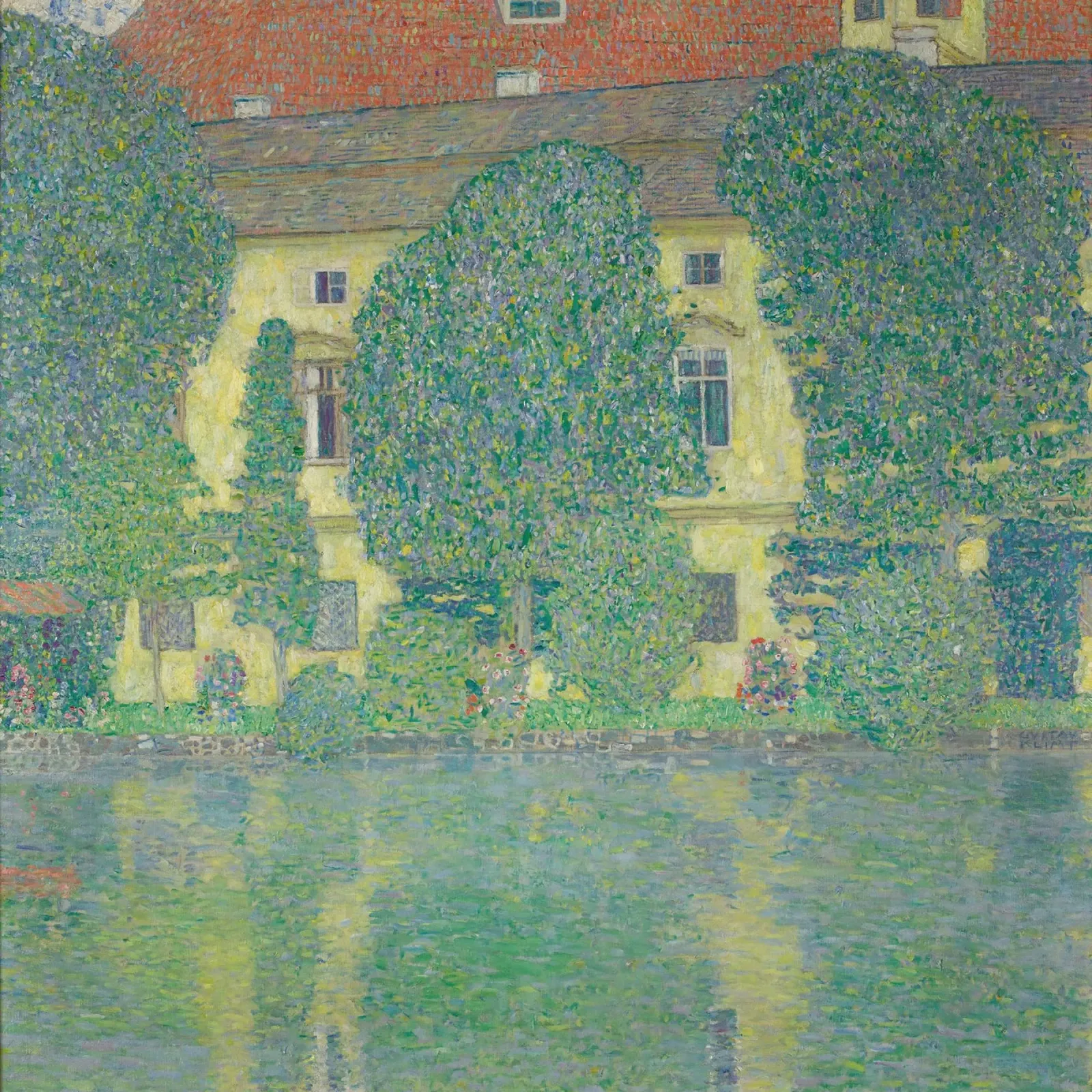 Klimt's "Schloss Kammer III" - Pointillist, Lake, Austrian L canvas with Floater frame by ClubArt