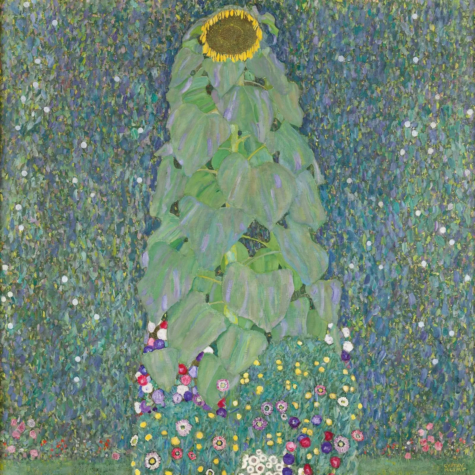 Klimts "Zonnebloem" - Pointillist, Natuur, Botanische Tuin canvas met Baklijst van ClubArt