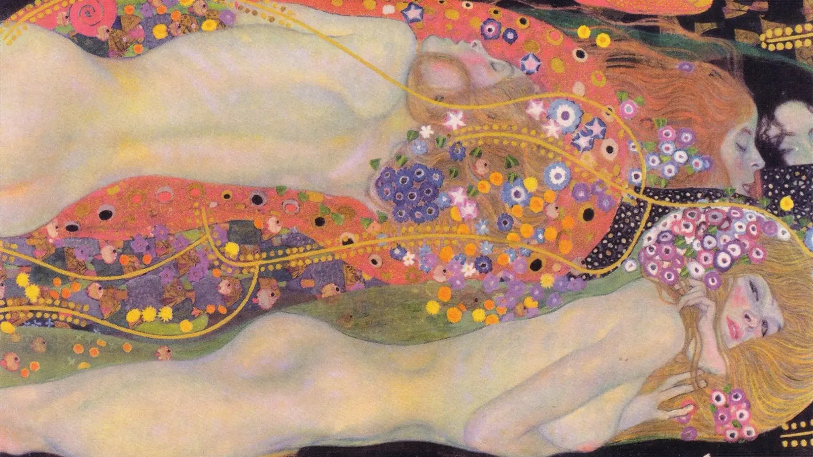 I "Serpenti d'acqua II" di Klimt - Simbolismo, etereo, Ag d'oro poster con telaio in legno da ClubArt