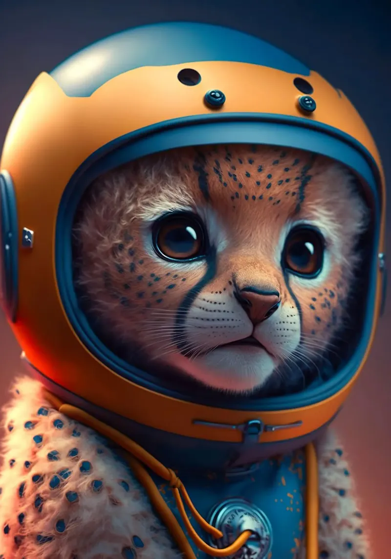 cheetah helmet spacesuit animal kitten big eyes cute space f alu-dibond by minerva santiago