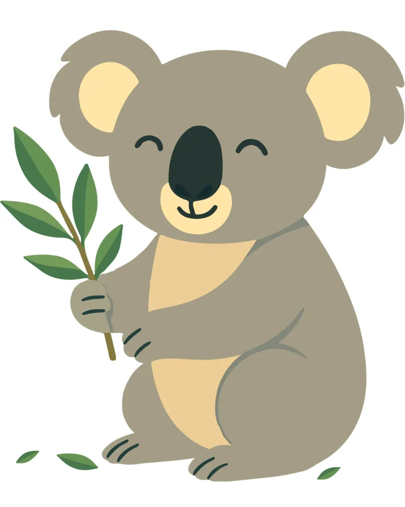Koala sorridente con eucalipto - motivo di amore per la natura carta hahnemühle da namosh