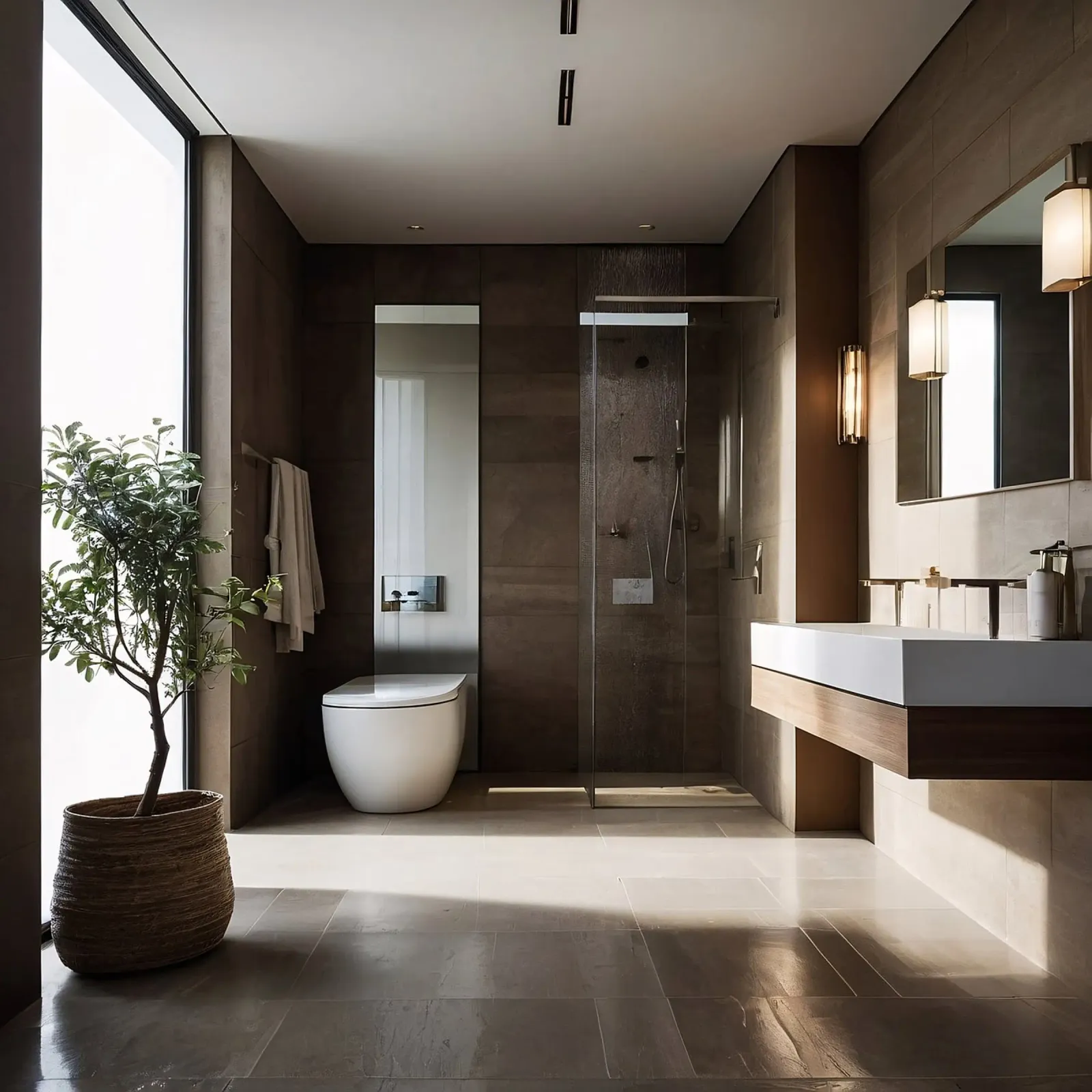 Design degli interni di un bagno moderno con luce naturale poster da DesignDoodle