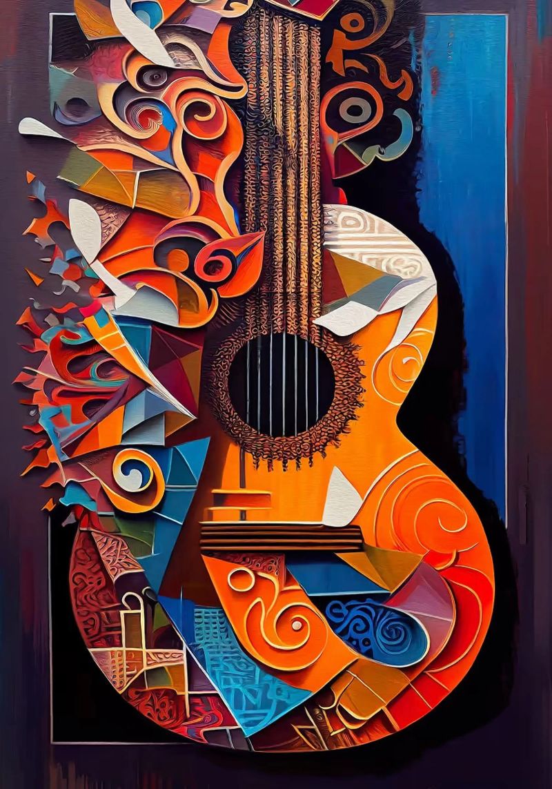 guitar musical instrument strings patterns abstract shapes c poster by Leslie Anne Kriz