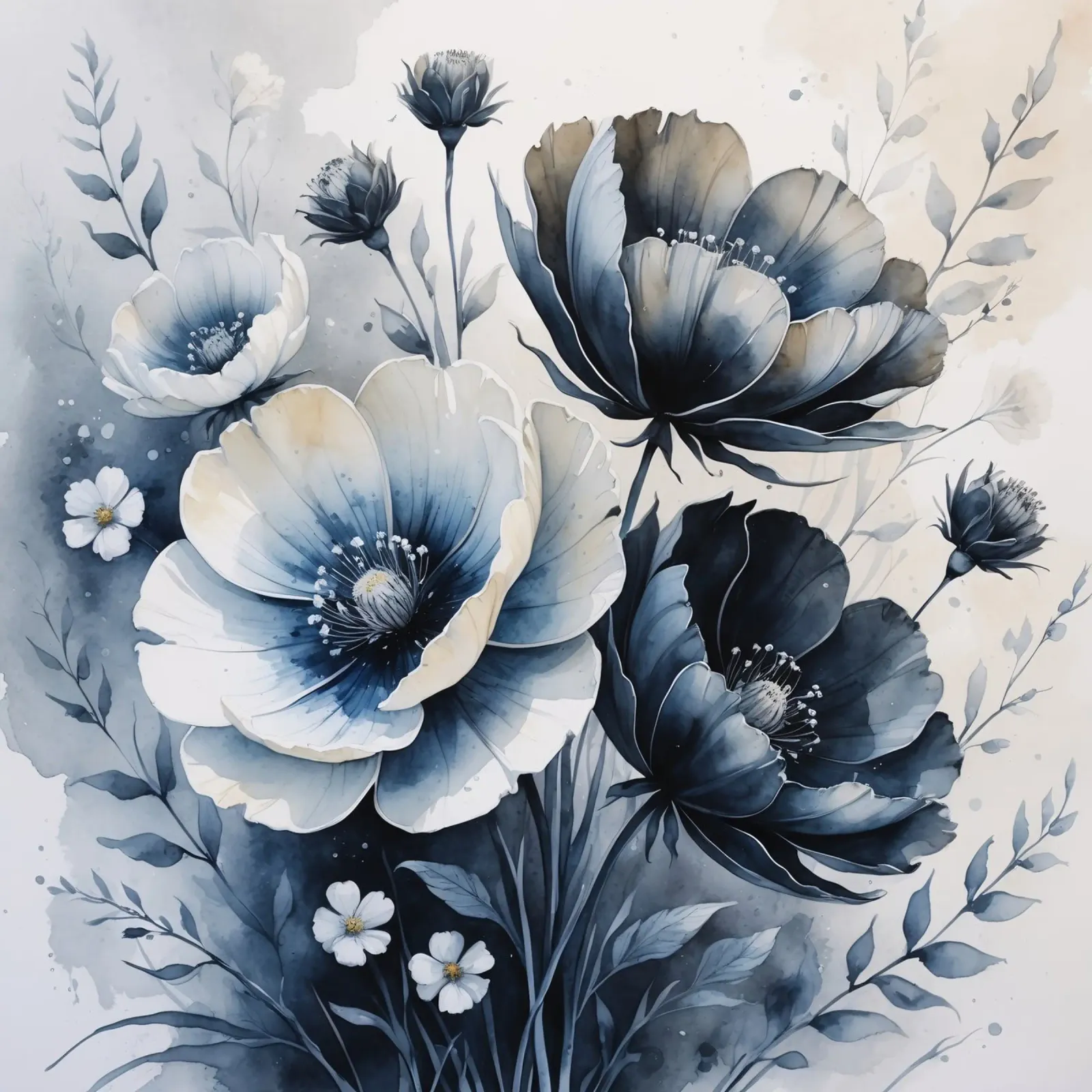 Composizione floreale con fiori bianchi e blu carta hahnemühle da DesignDoodle