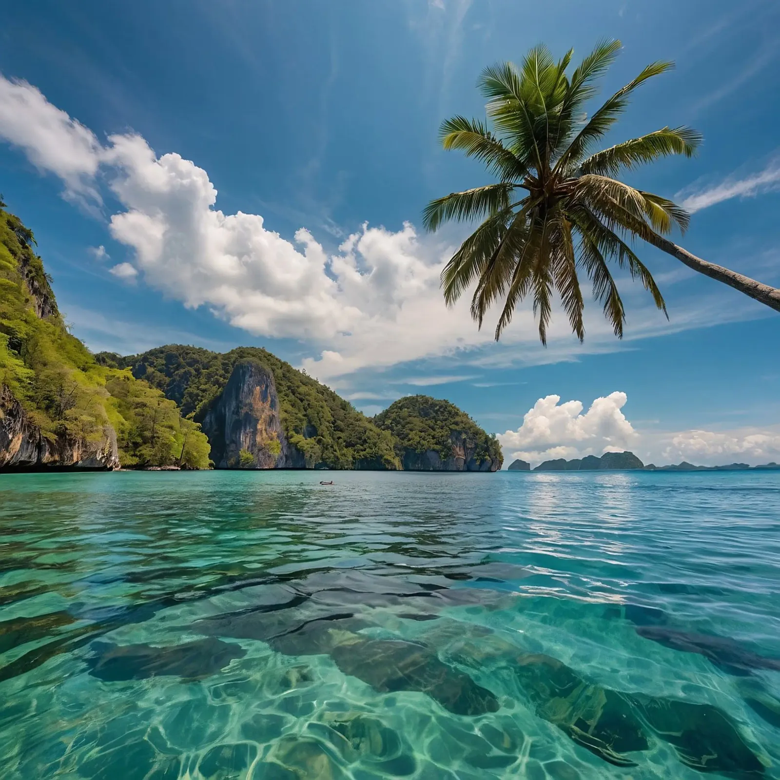 Paesaggio tropicale con acque azzurre e palme. pellicola backlit da DesignDoodle