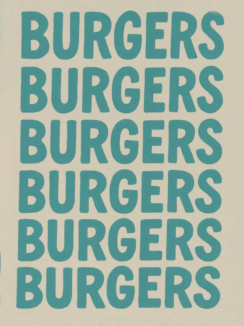 Burgers Word Bold Typography forex plate by Peaches Art Prints