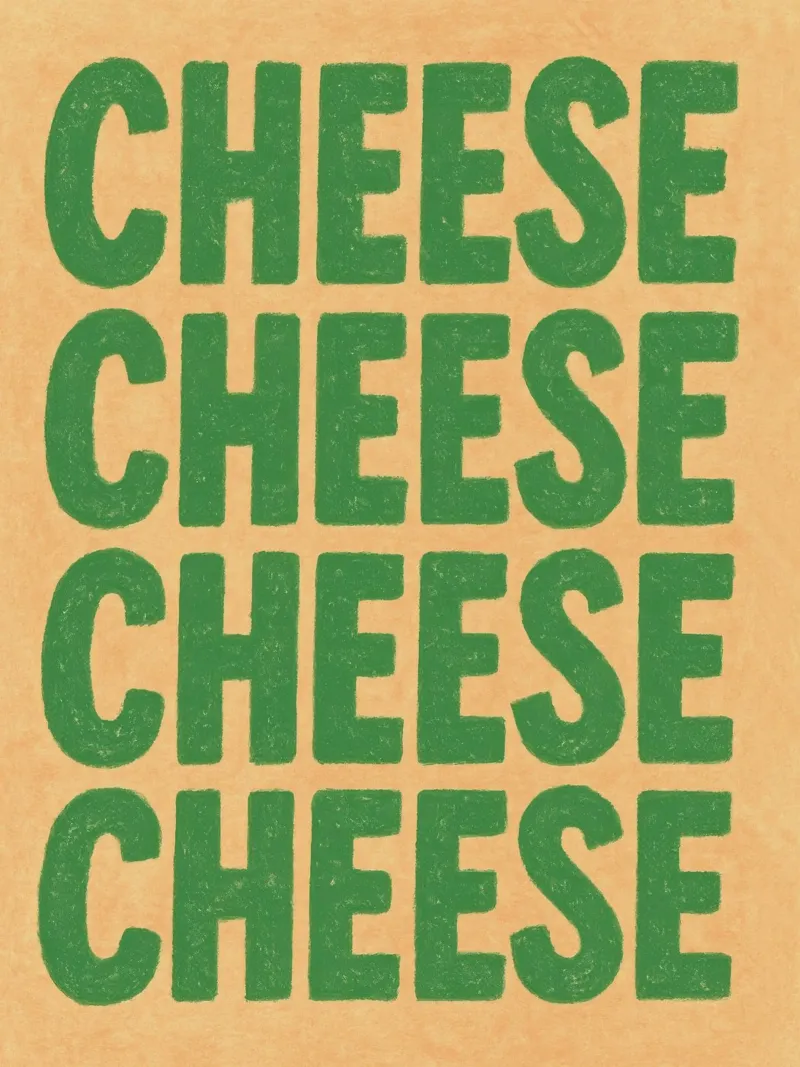 Cheese Word Bold Typography poster with wooden frame by Peaches Art Prints