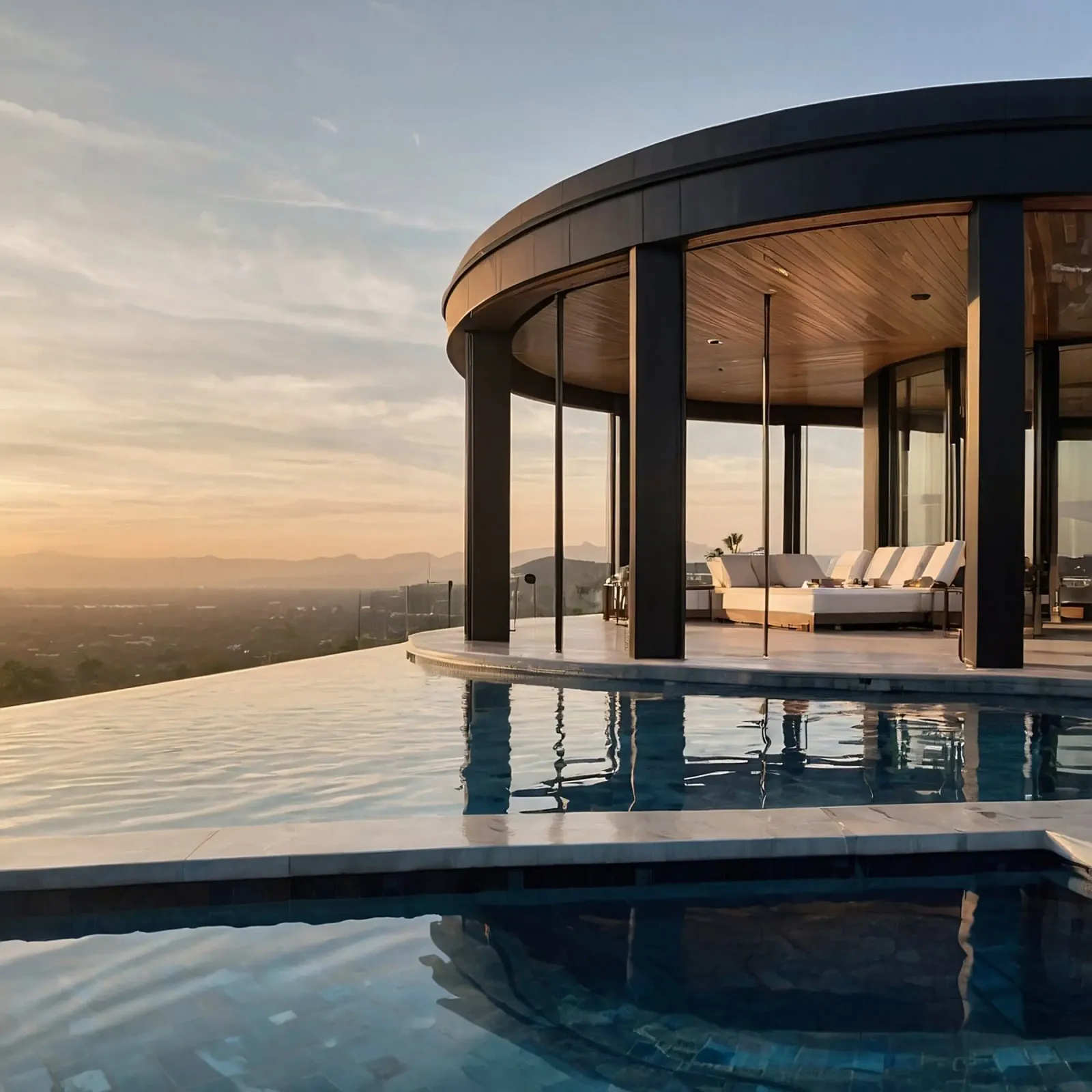 Villa de luxe à l'architecture moderne avec vue sur le coucher de soleil hahnemühle de DesignDoodle