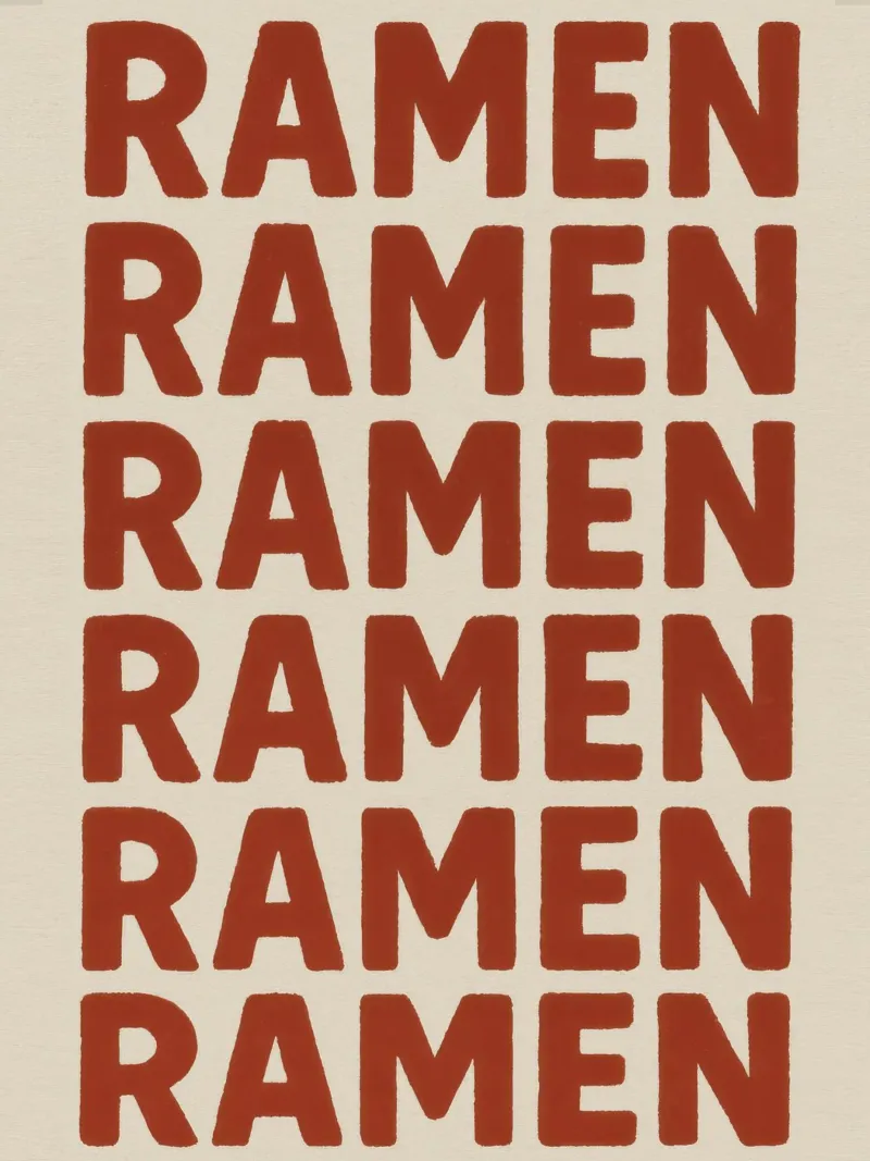 Parola di ramen tipografia in grassetto poster con telaio in legno da Peaches Art Prints