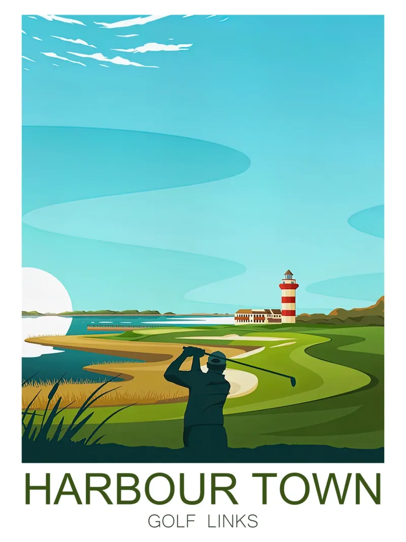 Afdrukken Harbour Town Golf Links - Zuid-Carolina poster met houten frame van Liliestudio