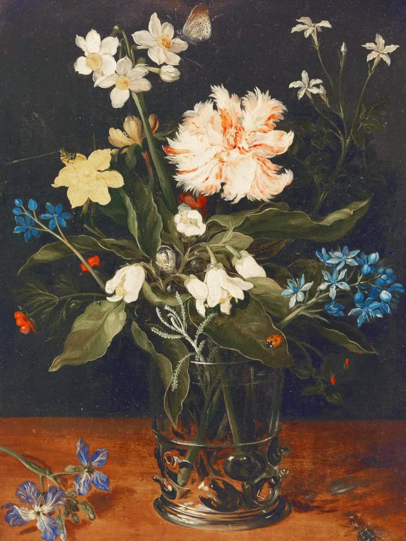 Natura morta con fiori in un bicchiere di Jan Brueghel il Vecchio carta hahnemühle da Pretty Flowers Vintage Botanicals