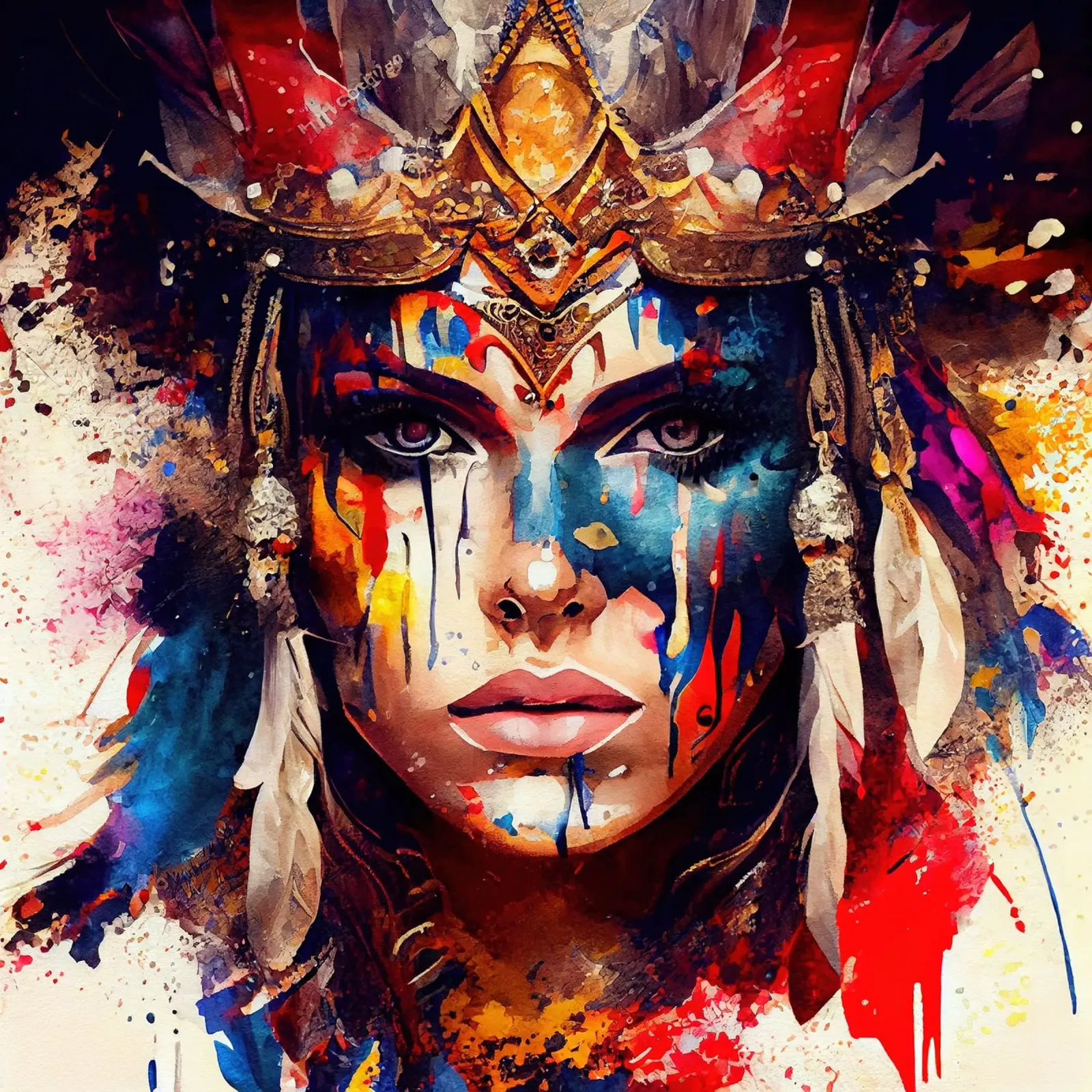 Poderosa mujer guerrera poster con marco de madera de Chromatic Fusion Studio