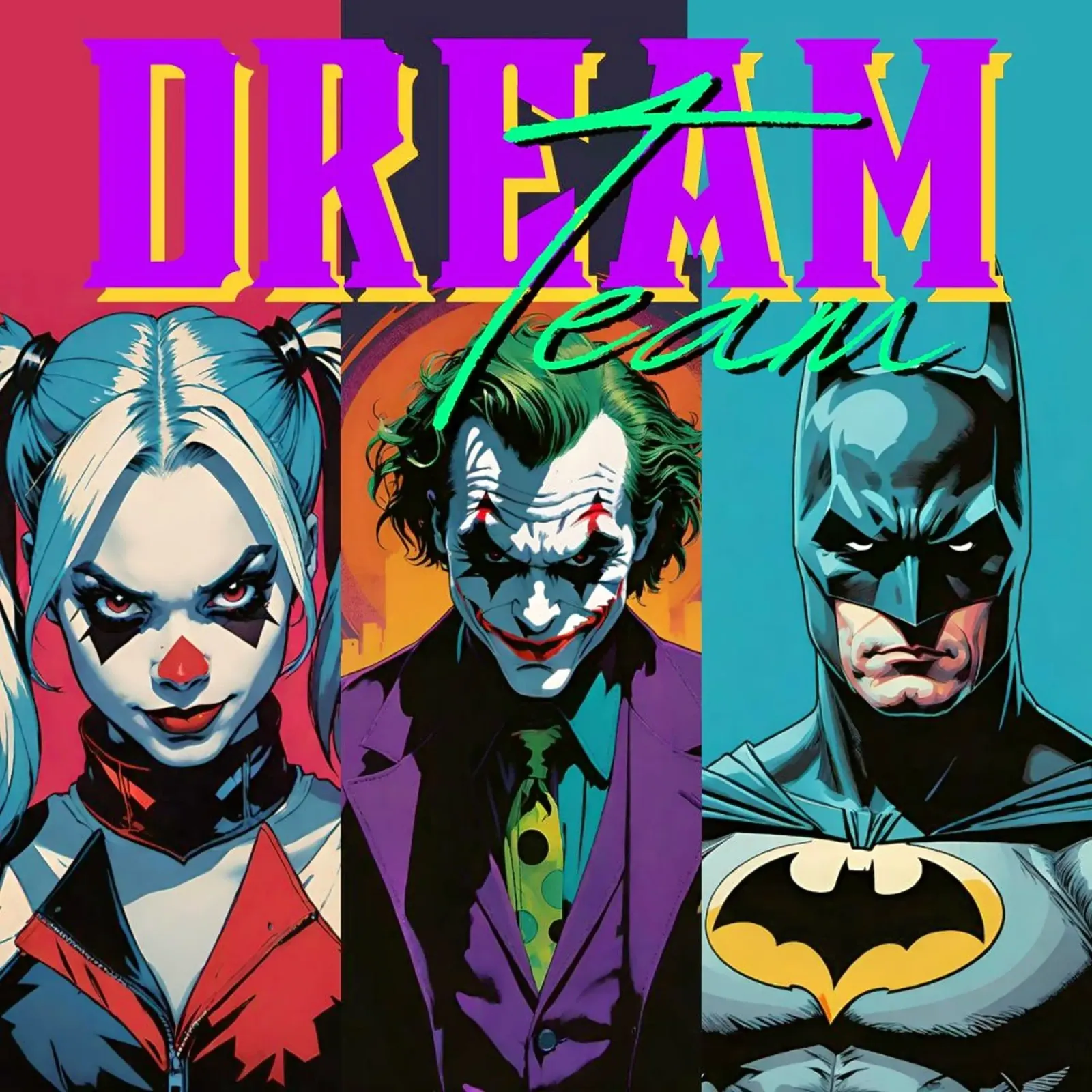 🌟 Gotham's Unlikely Trio: Harley, Joker, Batman hahnemühle by Eni Brandon
