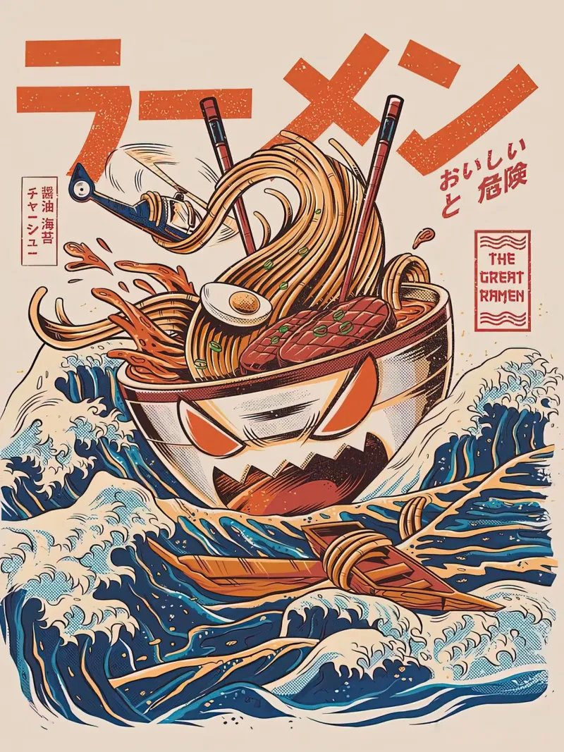 Il grande ramen di Kanagawa poster con telaio in plastica da MERRSHOP