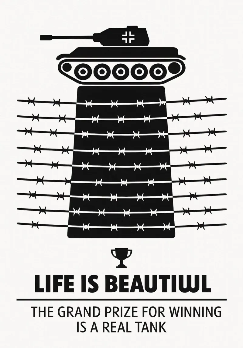 Life is Beautiful Print, Alternative Movie Poster, Black & W pellicola backlit da MoviesArt