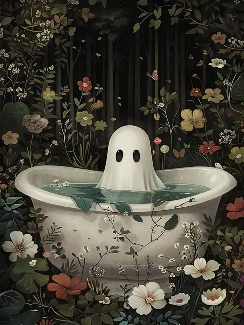 Fantasma nella vasca da bagno poster con telaio in plastica da Betty Shops