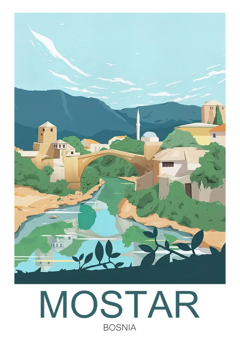 Reisafdruk Mostar - Bosnië canvas met Baklijst van Liliestudio
