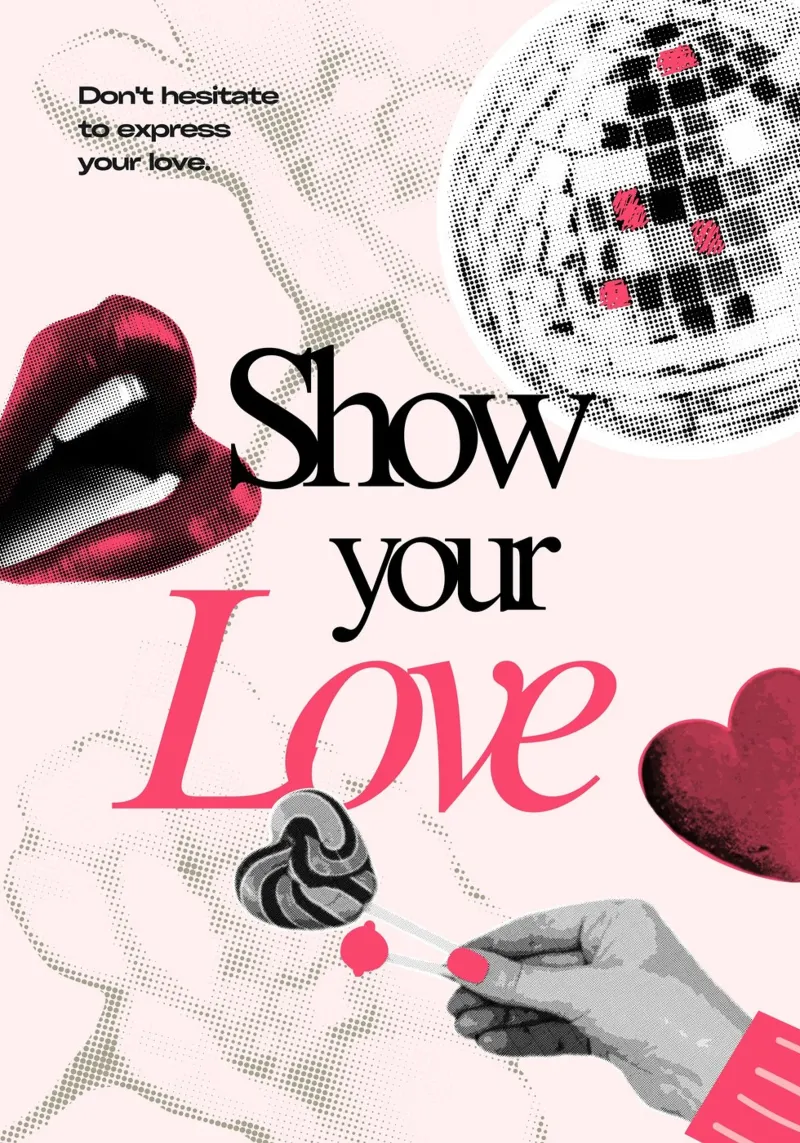 Stampa pop art retrò "Show Your Love" - Espressiva e audace poster da ClubArt