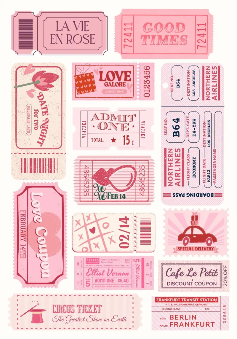 "Love Ticket" Retro Ephemera Art - Romantic & Nostalgic poster con telaio in legno da ClubArt