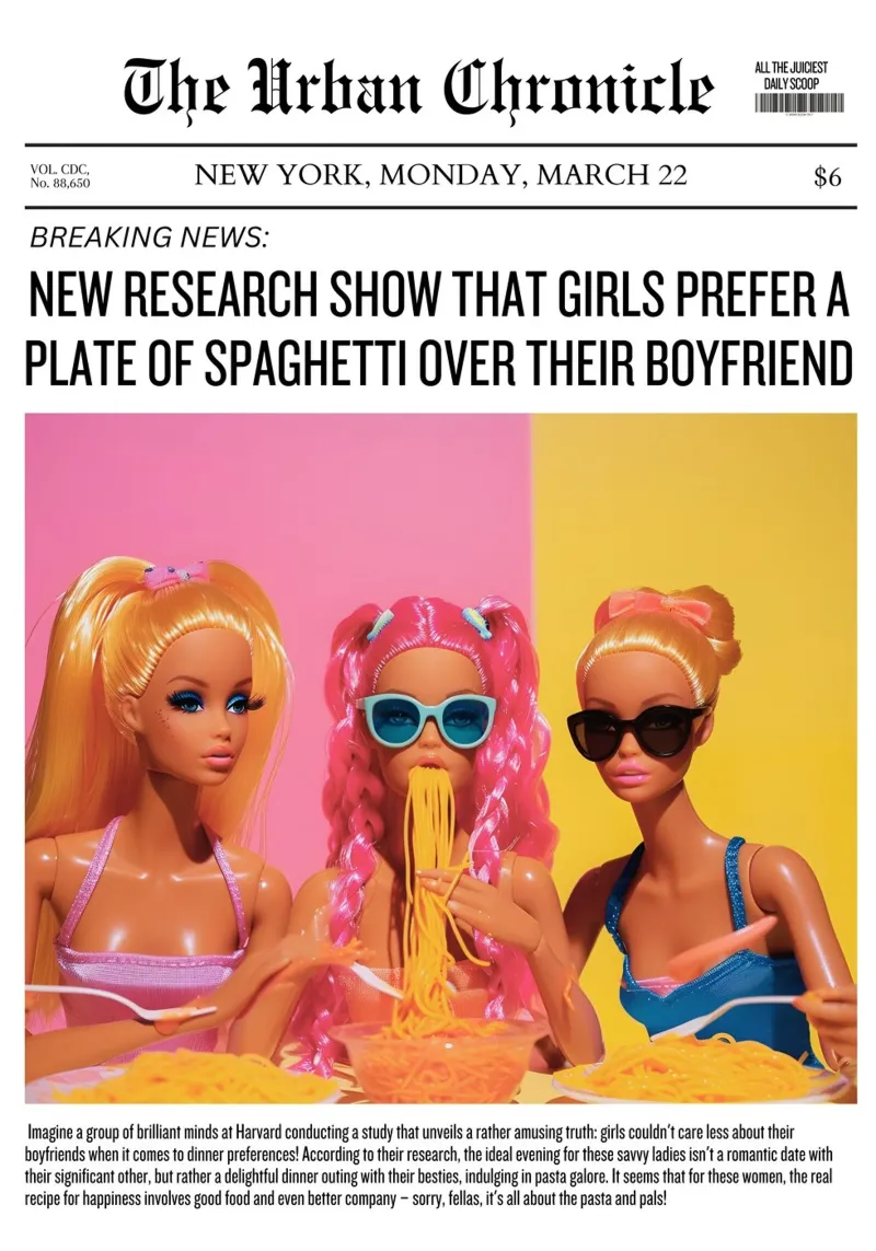 "Spaghetti Over Boyfriend" Satirical Pop Art - Barbie Fun tela con Cornice a cassetta da ClubArt