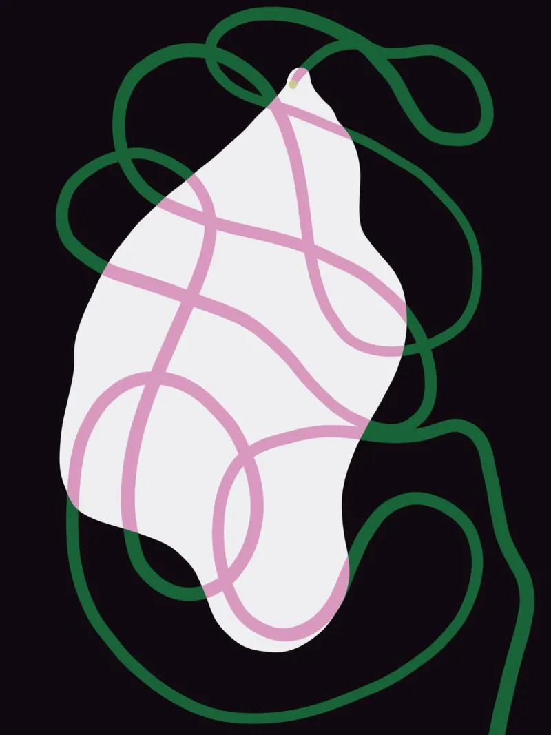 White fabric and green strings canvas by Little Dean