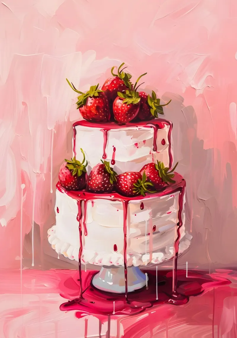 Pop-art print "Aardbeien druppeltaart" - Sweet & Lush canvas van ClubArt