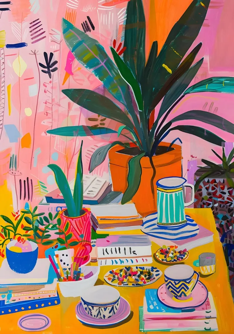 "Botanical Cafe" Vibrant Abstract Art - Lush & Eclectic canvas by ClubArt
