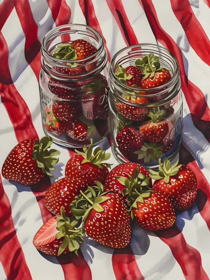 Jörg Gamroth - Fragole iperrealiste, natura morta, cibo A poster con telaio in legno da ClubArt