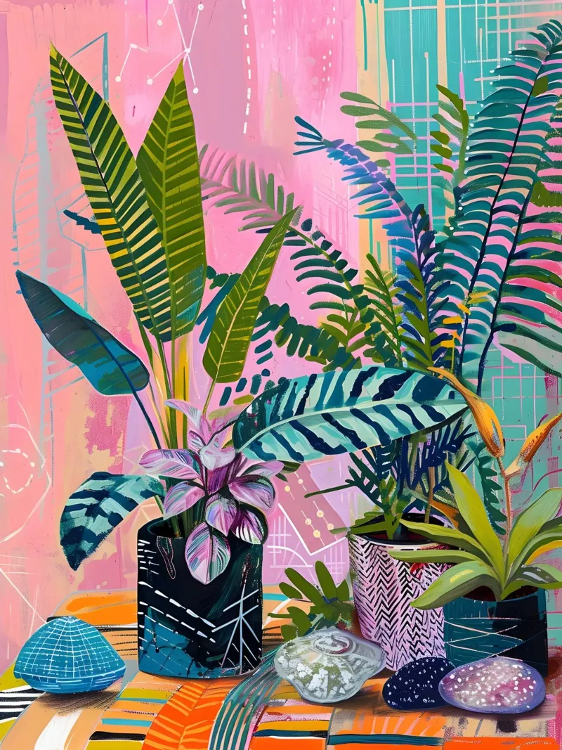 Paint Road - Abstract Jungle Dreams, Maximalist Botanicals, canvas with Floater frame by ClubArt