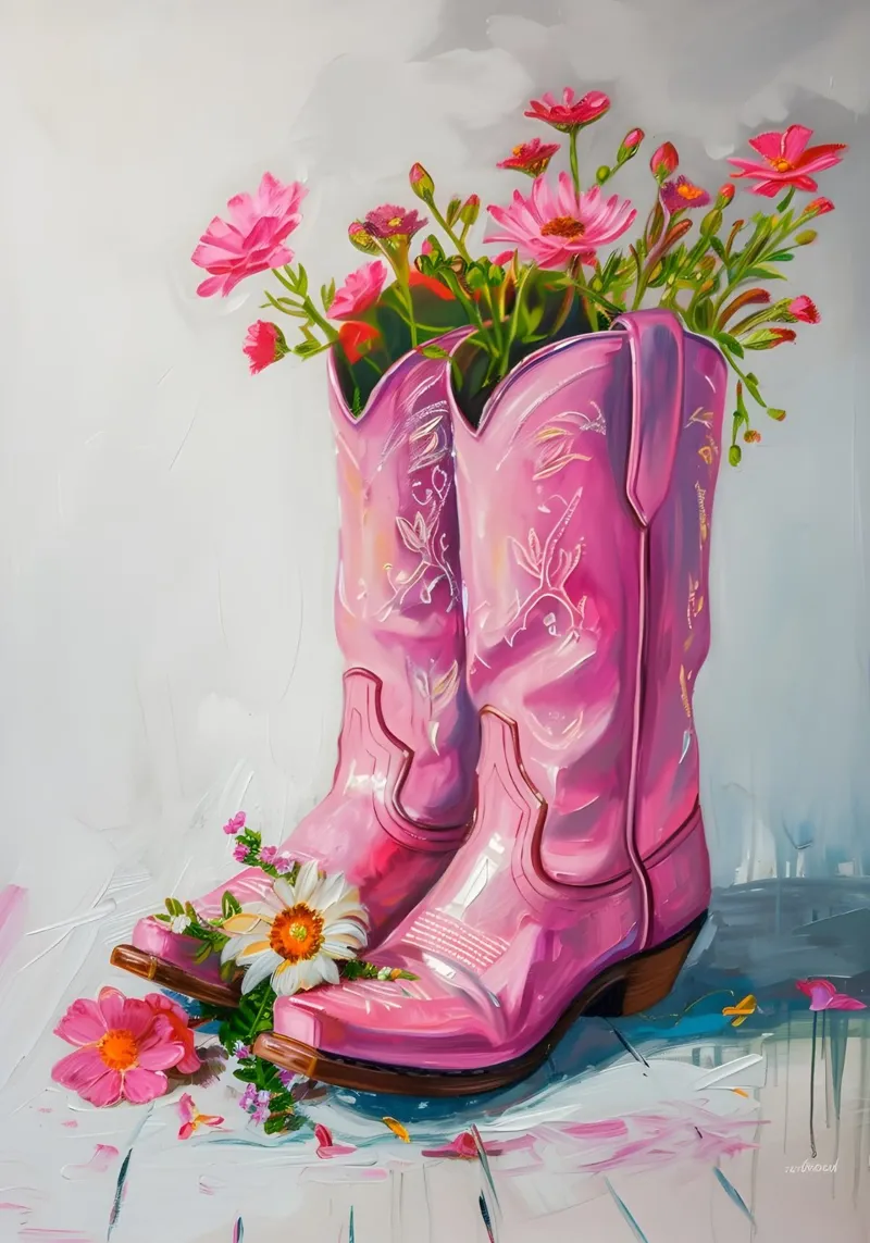 Botas vaqueras rosas de Gabad: Floral Pop Art Chic & Boho Vibes metacrilato de ClubArt