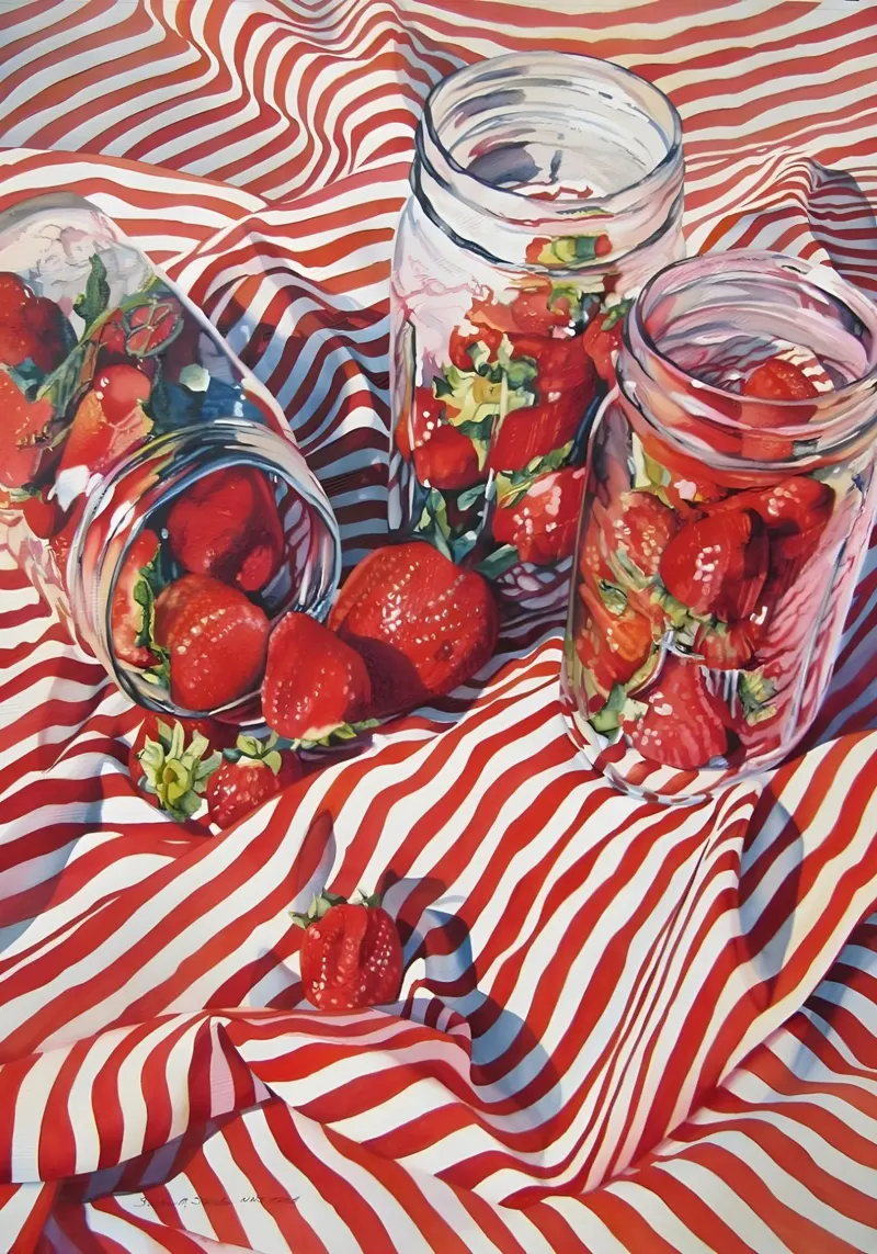 Strawberry Jamming by Susan, Still Life, Realistic Food Art canvas with Floater frame by ClubArt