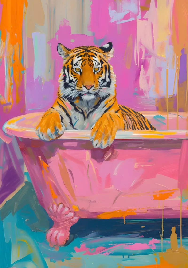Speelse tijger in bad Pop Art Print - Vet dier canvas van ClubArt