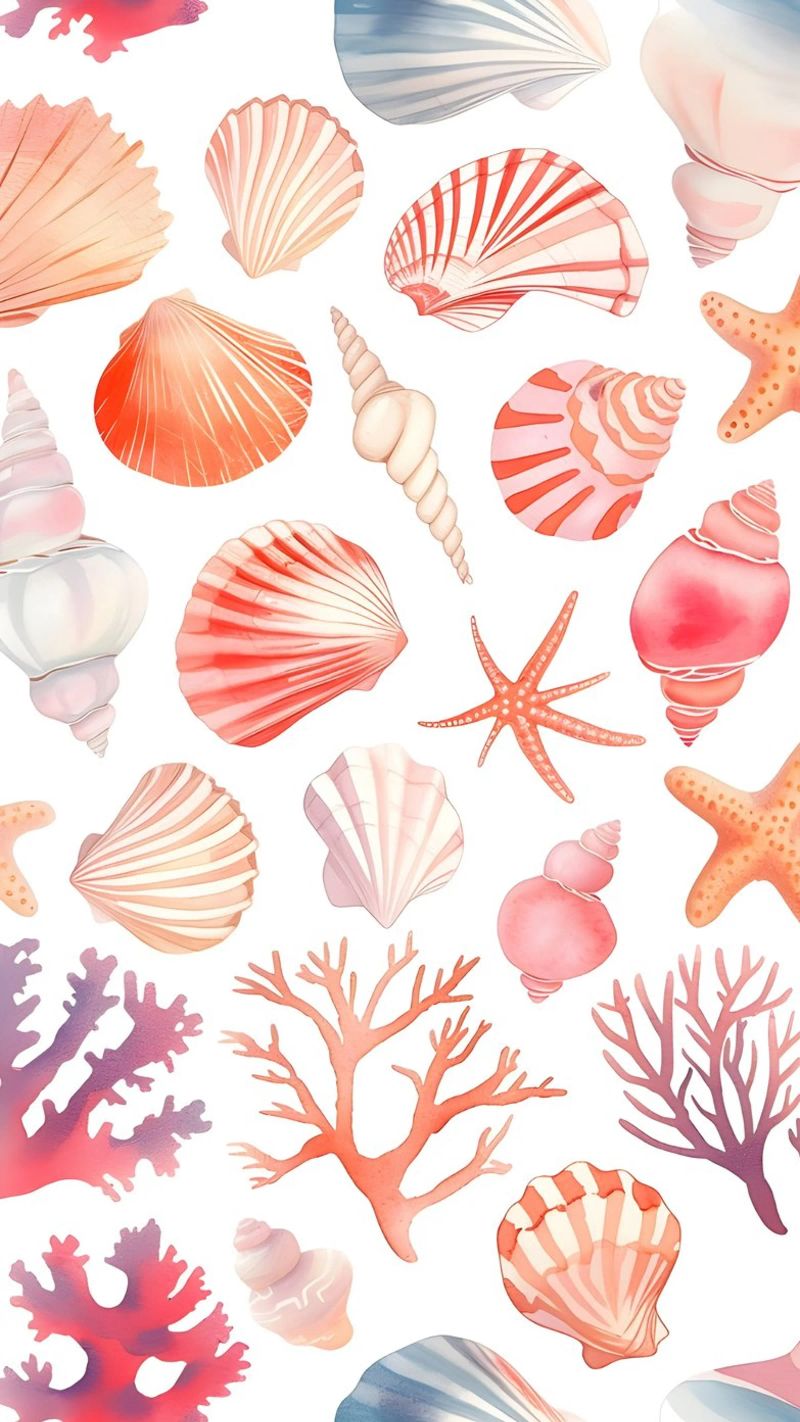 Nautical Seashell & Coral Pattern Print - Coastal Vibes canvas by ClubArt