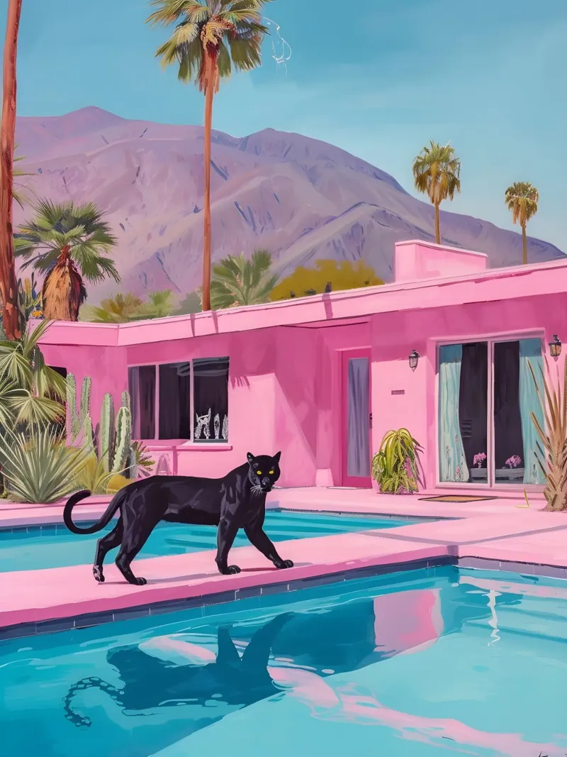 Stampa Pantera della Casa Rosa di Palm Springs - Infra-realismo poster con telaio in plastica da ClubArt