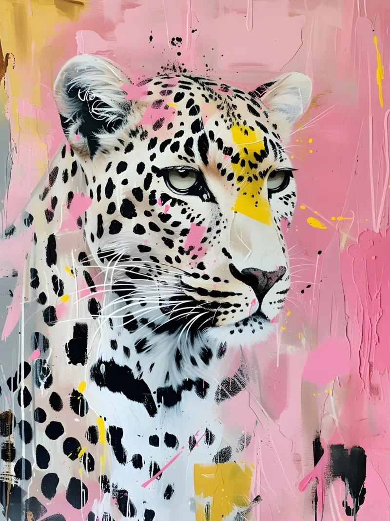Stampa pop art leopardata vivace - Splatter rosa e giallo pellicola backlit da ClubArt