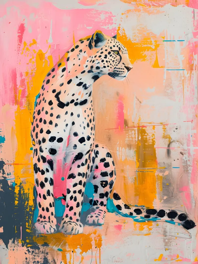 Levendige Cheetah Pop Art Print - Abstracte Stedelijke Jungle canvas van ClubArt