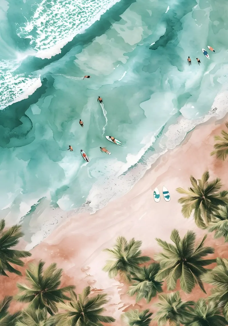 Haus and Hues Arte aerea da spiaggia - Oceano Tropicale Surf poster con telaio in plastica da ClubArt