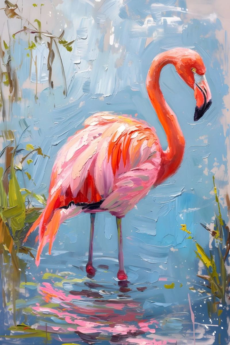 Lebendige Flamingo Ölgemälde - Impressionist Wildlife Art P Poster von ClubArt