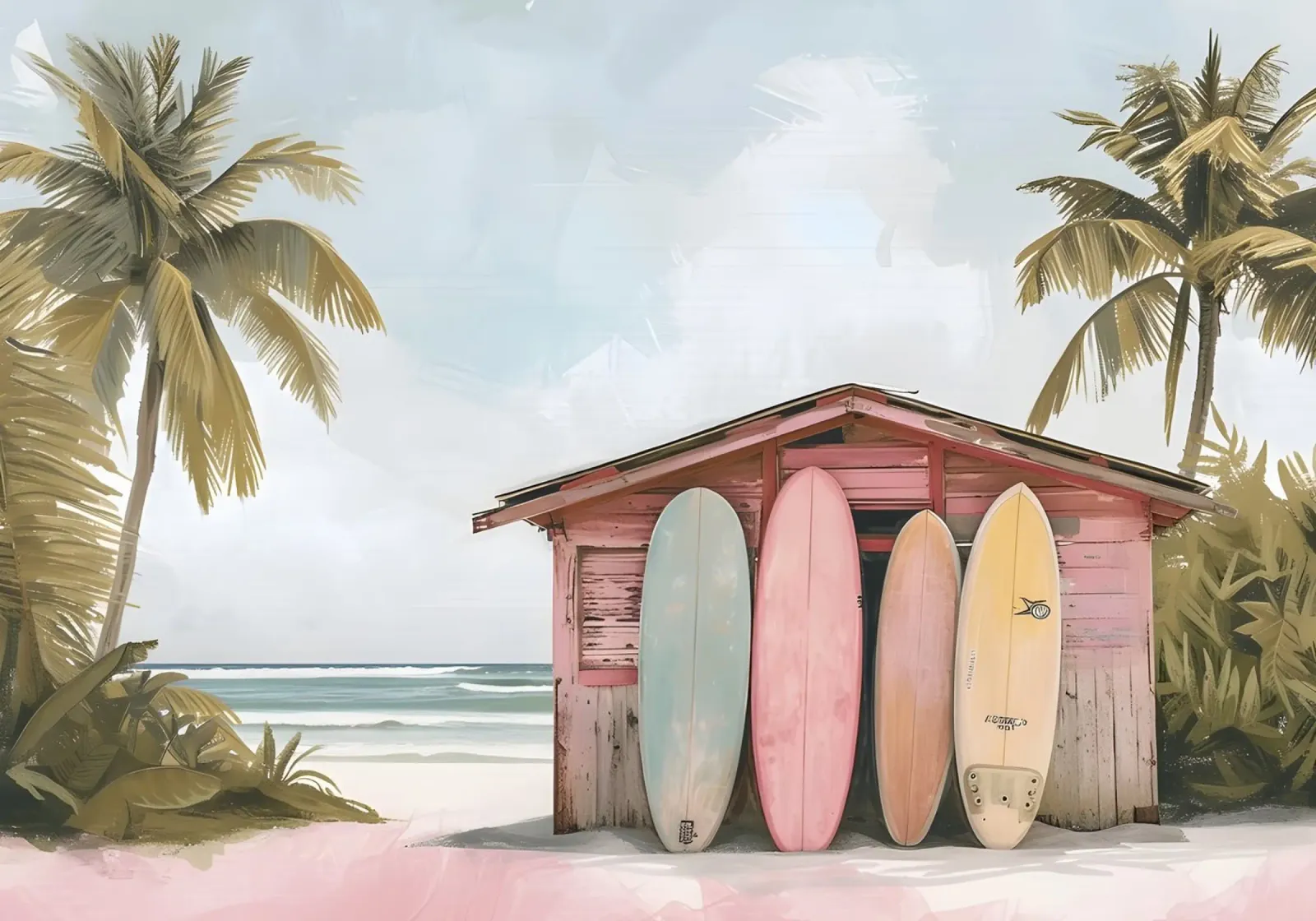 Beachhouse No.2 - Kust Surf Shack Kunstdruk canvas met Baklijst van ClubArt