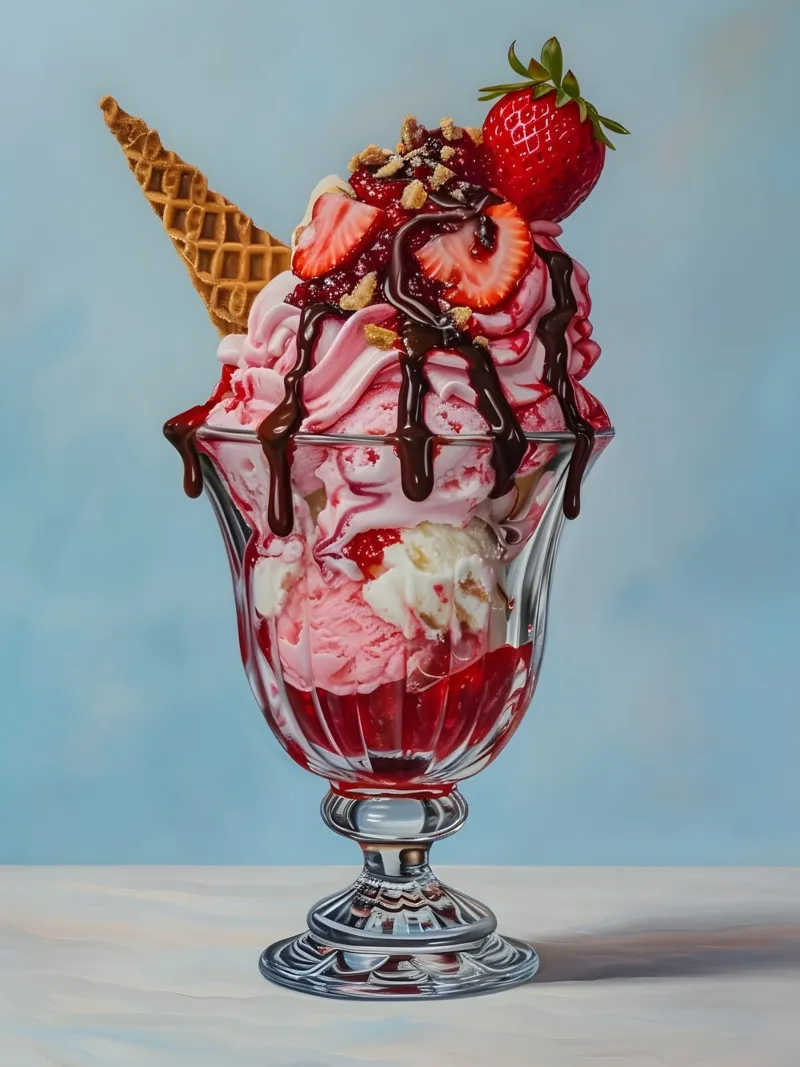Sundae alla fragola - Stampa d'arte iperrealistica sul dessert poster con telaio in alluminio da ClubArt