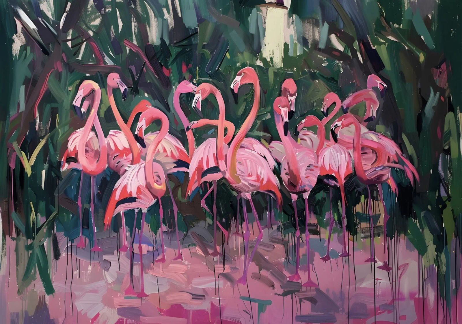 Flamingo-Schwarm - Ausdrucksstarke impressionistische Kunst der Tierwelt Poster von ClubArt